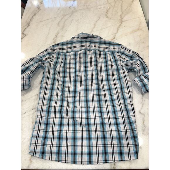 Eddie Bauer Mens Medium M Camp Shirt Lightweight Blue plaid Long Roll Sleeve - Picture 8 of 8